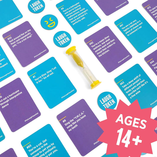 You Laugh You're Out [A Party Game with Hilarious Charades Family Card Games for Adults & Teens, 125 Prompt Cards Fun for Family Game Nights, Gatherings, & Parties Ages 14+]