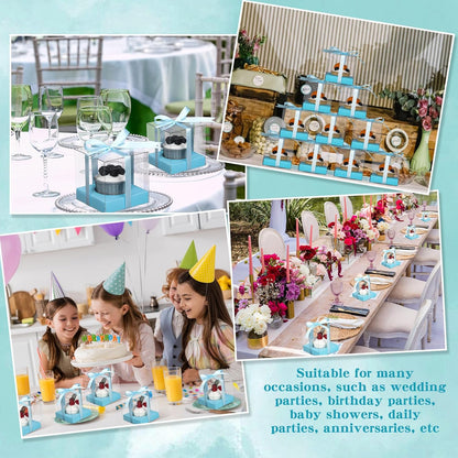 Thenshop 50 Pcs Clear Cupcake Boxes Individual 3.5 Inch Plastic Single Cupcake Containers Boxes with Inserts and Ribbon Individual Cake Storage Holders for Cake Kitchen(Dark Blue)