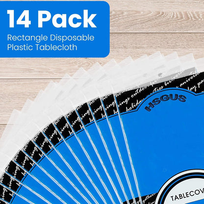 14 Pack Black 54 x 108 in. Rectangle Disposable Plastic Tablecloths - Smooth Decorative Covers for Parties, Weddings