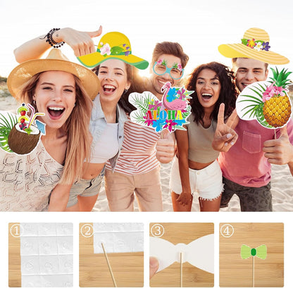 Hawaiian Party Photo Booth Props Kit, 30 PCS Luau Photo Booth Props with Large Inflatable Selfie Picture Frame for Hawaiian Tropical Tiki Summer Pool Party Supplies