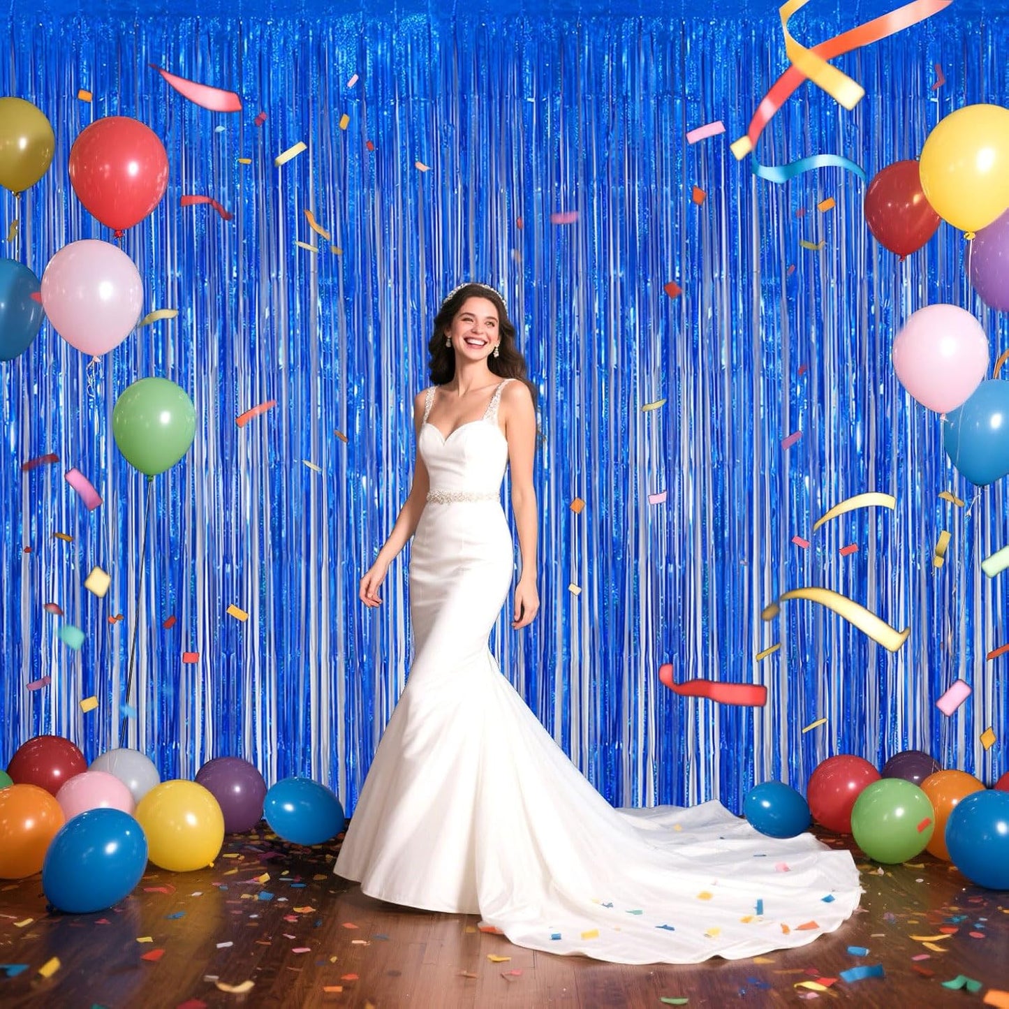 Iridescent Party Decorations Fringe Backdrop, Sparkling Holographic Foil Fringe Tinsel Curtains for Frozen Mermaid Birthday Party Decor - 3.28x6.56ft 2 Packs