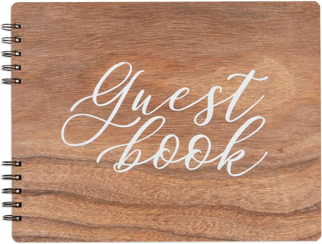 Paper Junkie Rustic Wooden Guest Book for Party - 112 Pages, 11.25 x 8.75 in Brown Wood Cover - Wedding & Baby Shower Guest Book Sign in