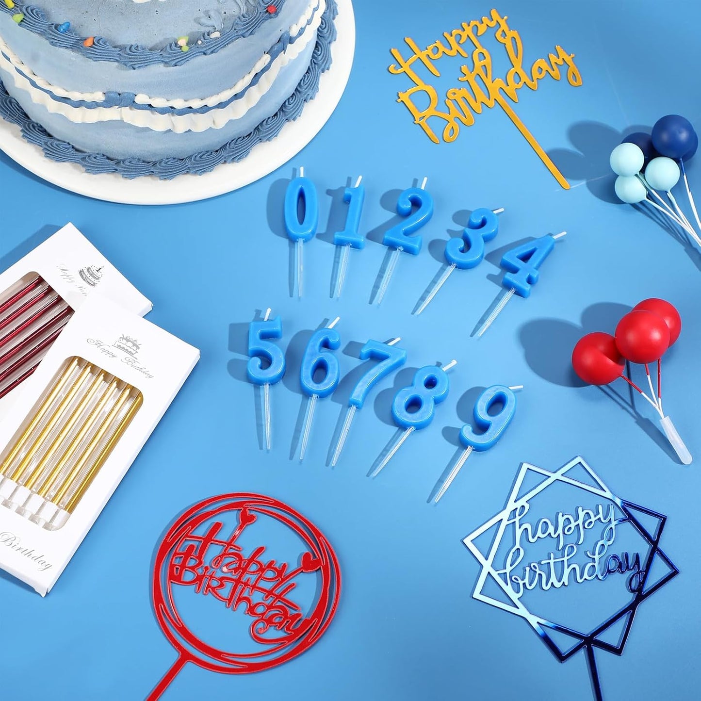 Yerliker 34 Pcs Happy Birthday Cake Toppers Decorations Birthday Candles DIY Cake Decor for Men Women Wedding Anniversary(Gold)