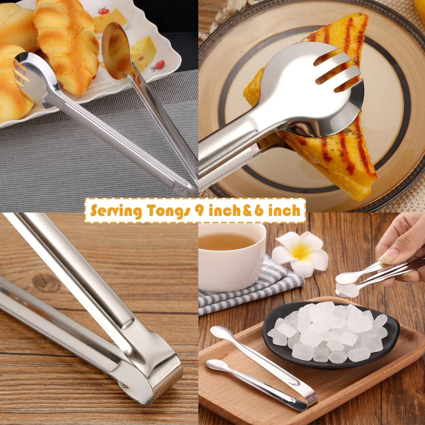 11 PCS Serving Utensils, Large Stainless Steel Spoons Forks Tongs, Pie Server, Great for Hostess Buffet Catering Banquet Party, Silver