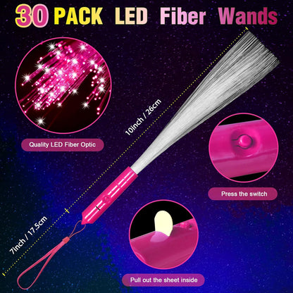 30 Pack Blue Fiber Optic Wands Glow Fiber Wands Bulk LED Light Up Wands with 3 Flashing Modes LED Flashing Sticks for July 4th Halloween Christmas Wedding Birthday Carnival Bachelor Party