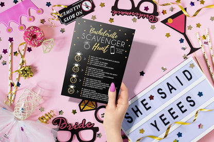 Your Main Event Prints 25 Bachelorette Scavenger Hunt Party Games, Drinking Game and Dares, Fun Novelty Cards for Girls Night Out