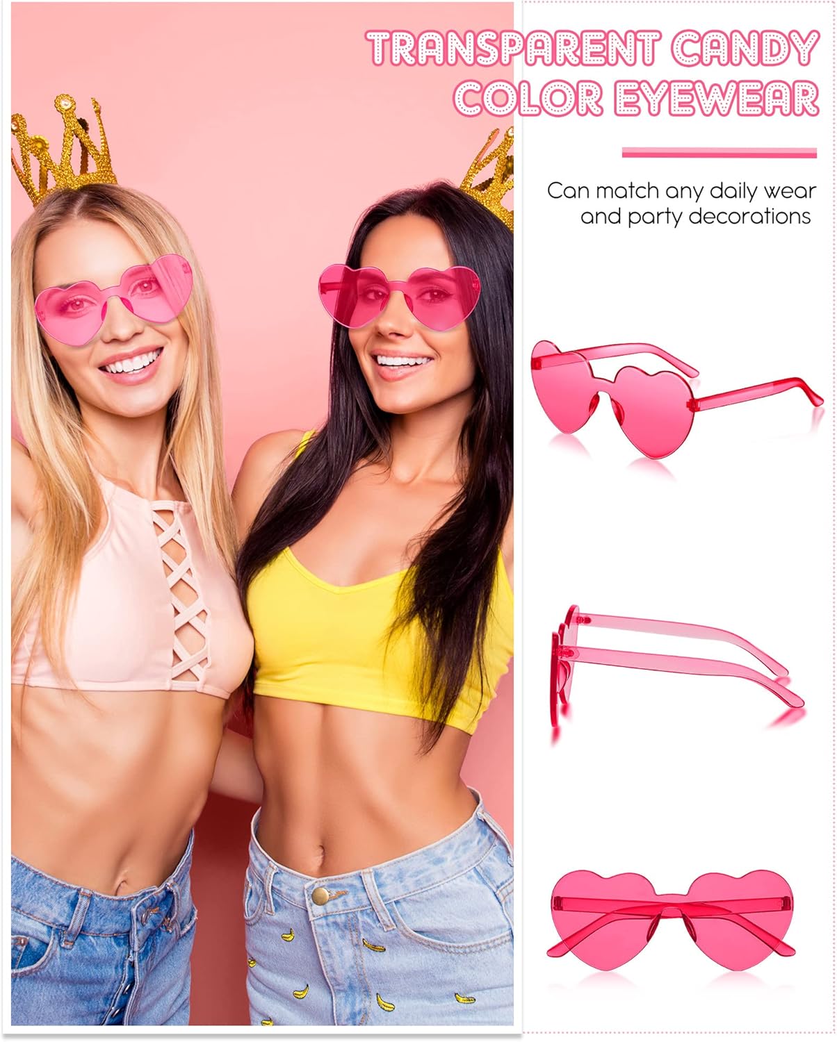 Photect 12 Pair Heart Shaped Sunglasses Neon Color Transparent Heart Glasses for Women Party Favor