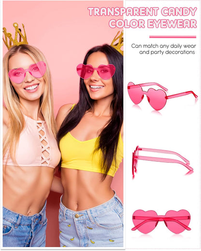 Photect 12 Pair Heart Shaped Sunglasses Neon Color Transparent Heart Glasses for Women Party Favor