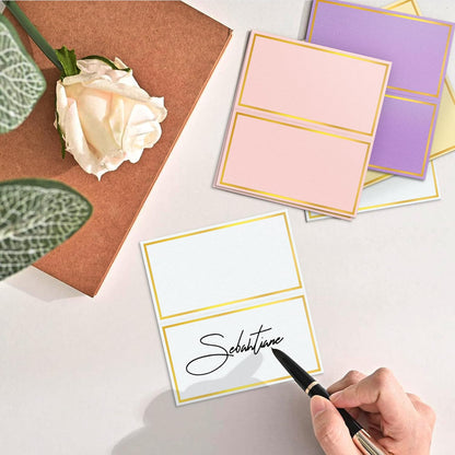 100 Pack Gold Table Cards Place Cards Name Cards for Table Setting, 250g Pearled Table Tents Name Tents, Avery Place Cards for Wedding, Meeting, Party, Reserved Seating Sign (Gold)