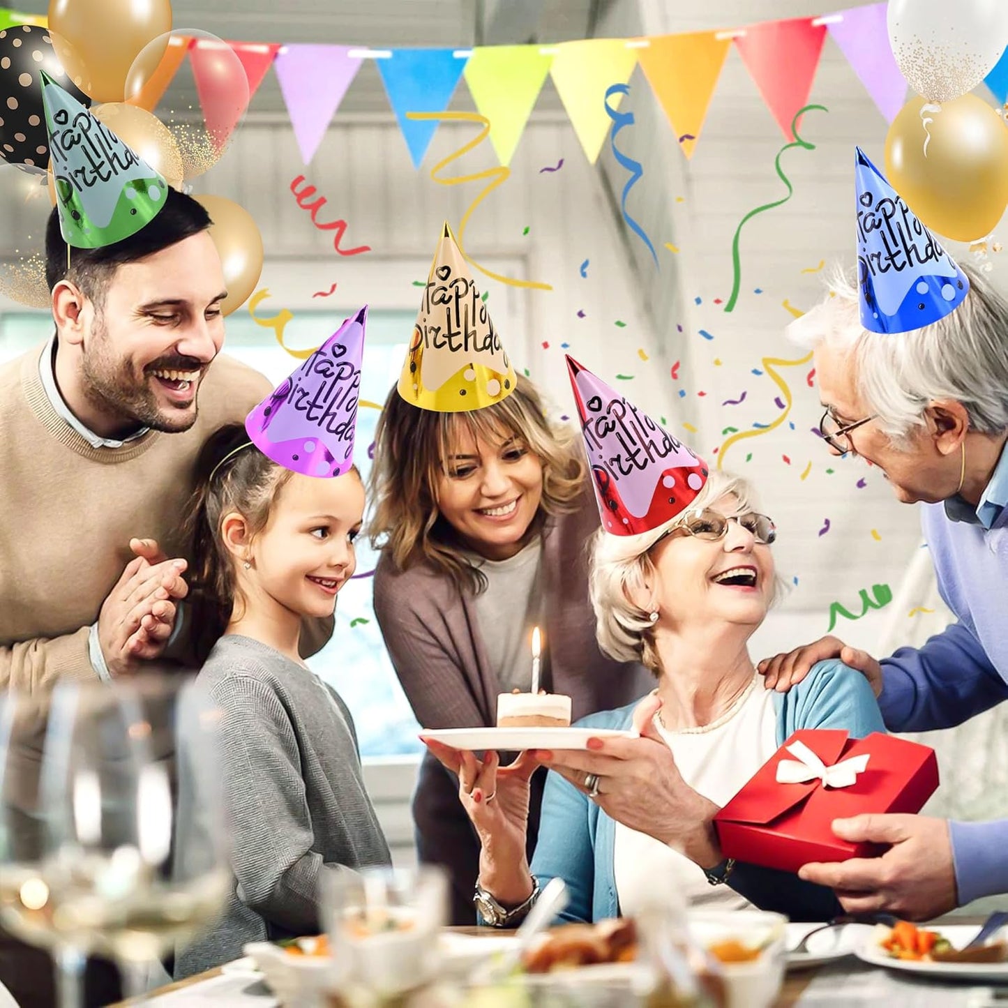CANREVEL Party Hats for Adults, Birthday Party Headwear Supplies, Cone Hats Bulk for Women Men