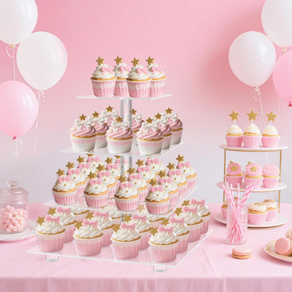YestBuy 4 Tier Acrylic Cupcake Stand, Premium Cupcake Holder, Acrylic Cupcake Tower Display Cady Bar Party Décor â Display for Pastry(4.7" Between 2 Layers)