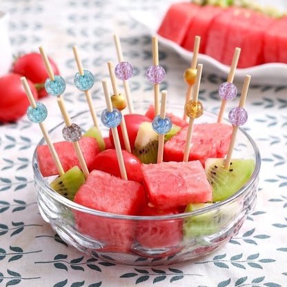 200 Pcs Cocktail Picks, 4.7 Inch Toothpicks for Appetizers, Bamboo Cocktail Sticks Skewers for Drinks, Desserts, Charcuterie, Wedding Party Fancy Toothpicks, Gold Pearl Mini Food Picks Decorative