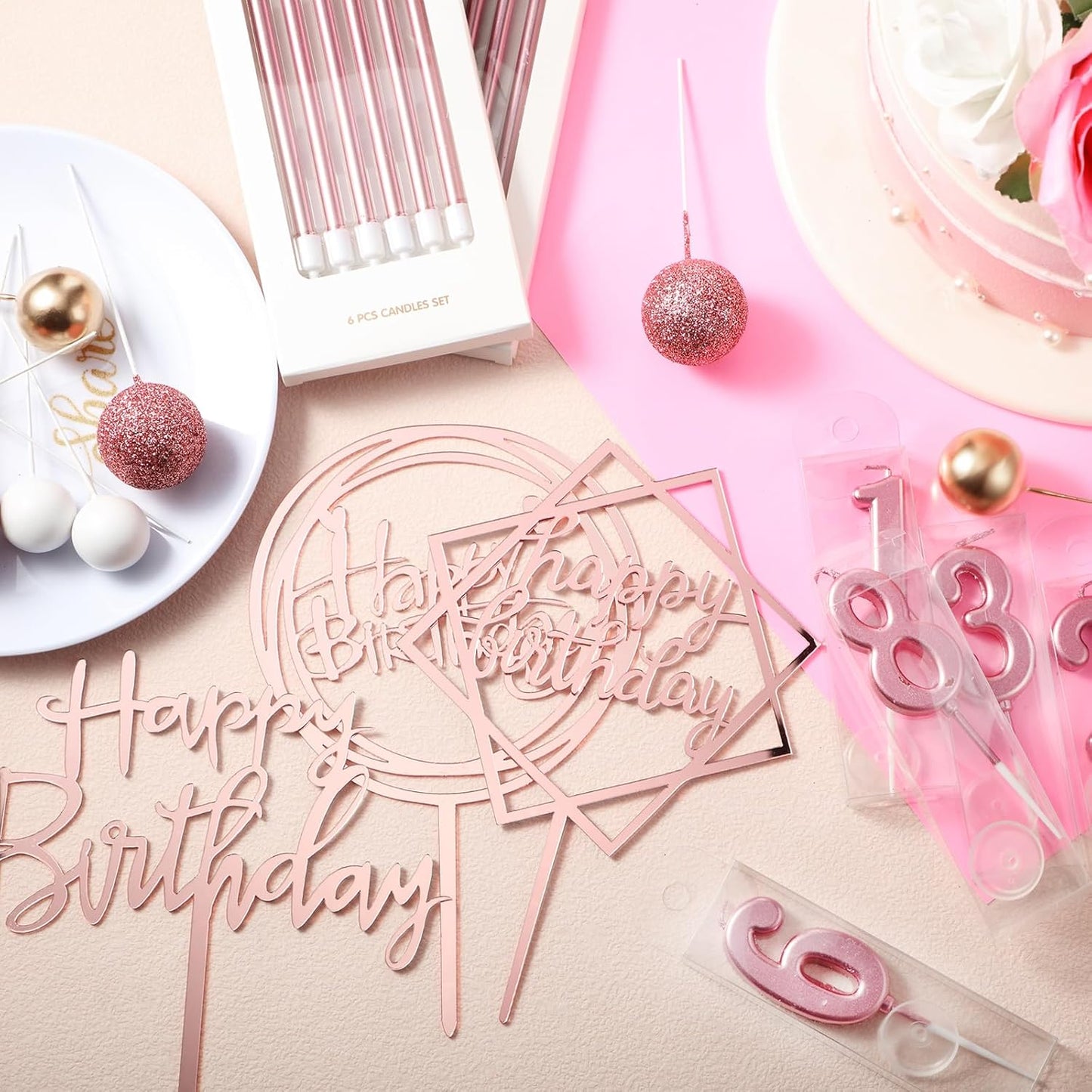 Yerliker 34 Pcs Happy Birthday Cake Toppers Decorations Birthday Candles DIY Cake Decor for Men Women Wedding Anniversary(Gold)