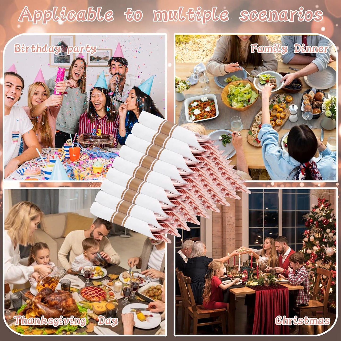 Supernal 240 Silver Plastic Silverware Set - 60 Sets Pre Rolled Napkins with Cutlery - Mirror Polished Real Look Disposable Silver Utensils- Elegant Heavy Duty Flatware for Weddings & Catering