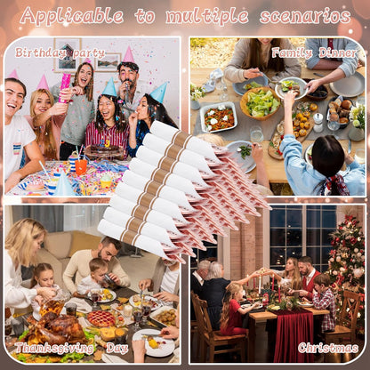 Supernal 240 Silver Plastic Silverware Set - 60 Sets Pre Rolled Napkins with Cutlery - Mirror Polished Real Look Disposable Silver Utensils- Elegant Heavy Duty Flatware for Weddings & Catering