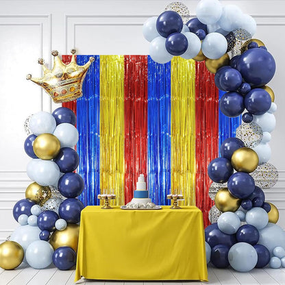 Voircoloria 3 Pack 3.3x8.2 Feet Gold Foil Fringe Backdrop Curtains, Tinsel Streamers, Fringe Backdrop for 2025 New Years Eve, Graduation, Birthday, Baby Shower, Gender Reveal, Disco Party - Colors B