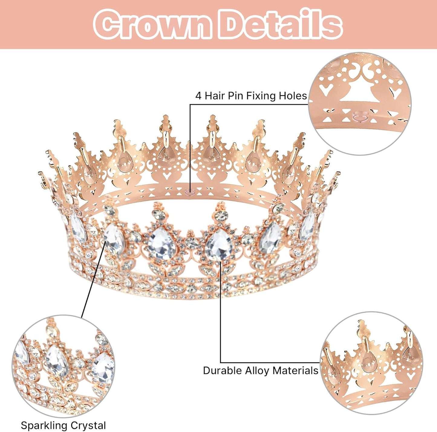 Crown Cake Topper, Balls Happy Birthday Cake Topper Pink Crown Birthday Candles Gold Butterflies, Corona Para Pastel, Cake Decorations for Birthday Wedding (Gold, Pink)