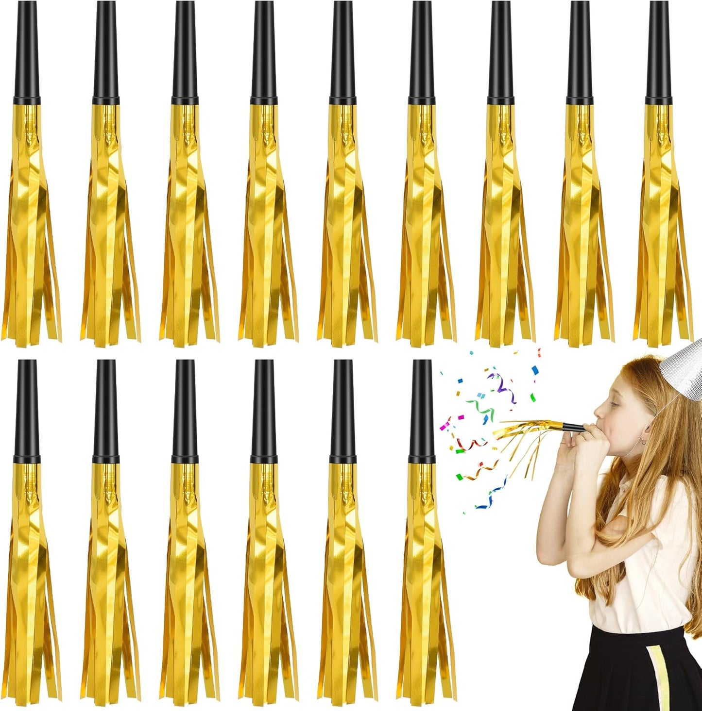 24 Pcs Glitter Noise Makers Metallic Fringed Party Blower for Adults Birthday Graduation New Years Party Favors Supplies (Colorful)