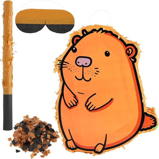 15 x 12 x 2.8 Inch Capybara Pinata Set with Cute Capybara Animal Pinata Stick Blindfold Confetti for Adults Kids Birthday Animal Party Game Supplies Favors