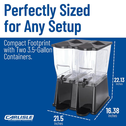 Carlisle FoodService Products Trimline Double Base Rectangular Beverage Dispensers with Spigot for Catering, Buffets, Restaurants, Polycarbonate (Pc), 2 x 3.5 Gallons, Black