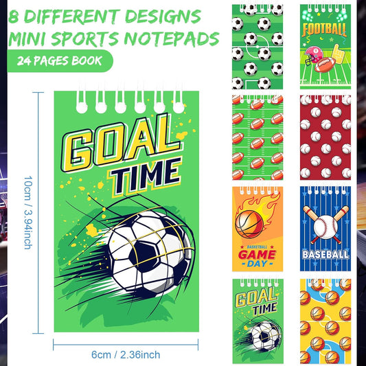 Pajean 24 Pieces Sports Mini Notepads, Sports Party Favors Spiral Journal Basketball Baseball Football Ball Notebooks for Goodie Bags Stuffers 2.36 x 3.94 Inches