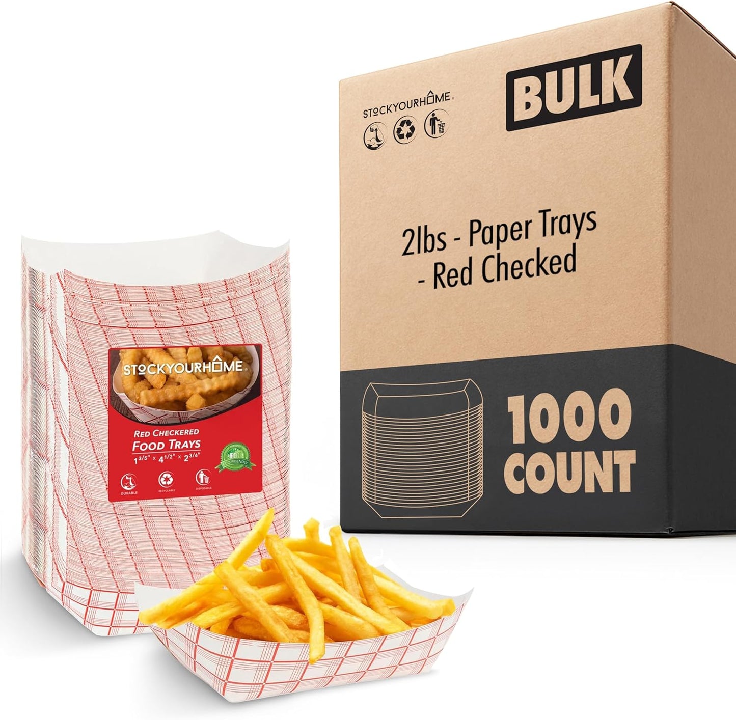 Stock Your Home Medium Paper Food Boats (100 Pack) – 2 lb Disposable Red & White Checkered Trays, Eco-Friendly Serving Boats for Concessions, Nachos & Condiments (4.5" x 2.75")