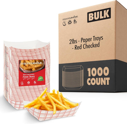 Stock Your Home Medium Paper Food Boats (100 Pack) – 2 lb Disposable Red & White Checkered Trays, Eco-Friendly Serving Boats for Concessions, Nachos & Condiments (4.5" x 2.75")