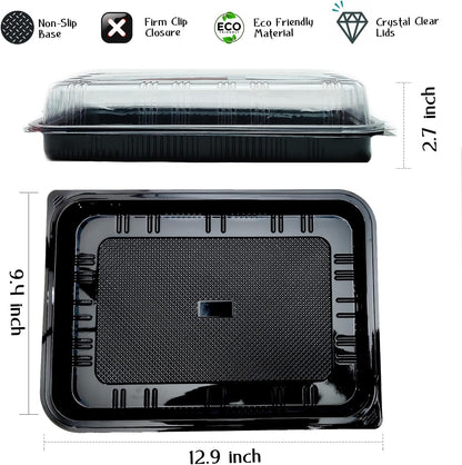 TRAYA Pack of 6 Serving Tray with lid - Reusable Catering Trays with Lids 13'' Long for Meal Prep, Cakes, Treats and Sandwiches (13.39 × 9.84 × 2.95 inch)