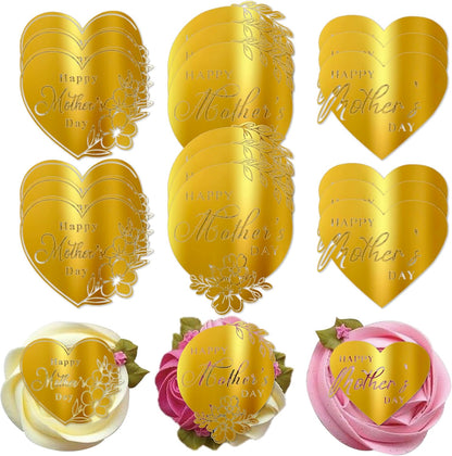 24 PCS Happy Mother's Day Cupcake Toppers with Glitter Heart Love Mother Best Mom Cupcake Picks for Happy Mother's Day Theme Women Birthday Party Cake Decorations Supplies Rose Gold