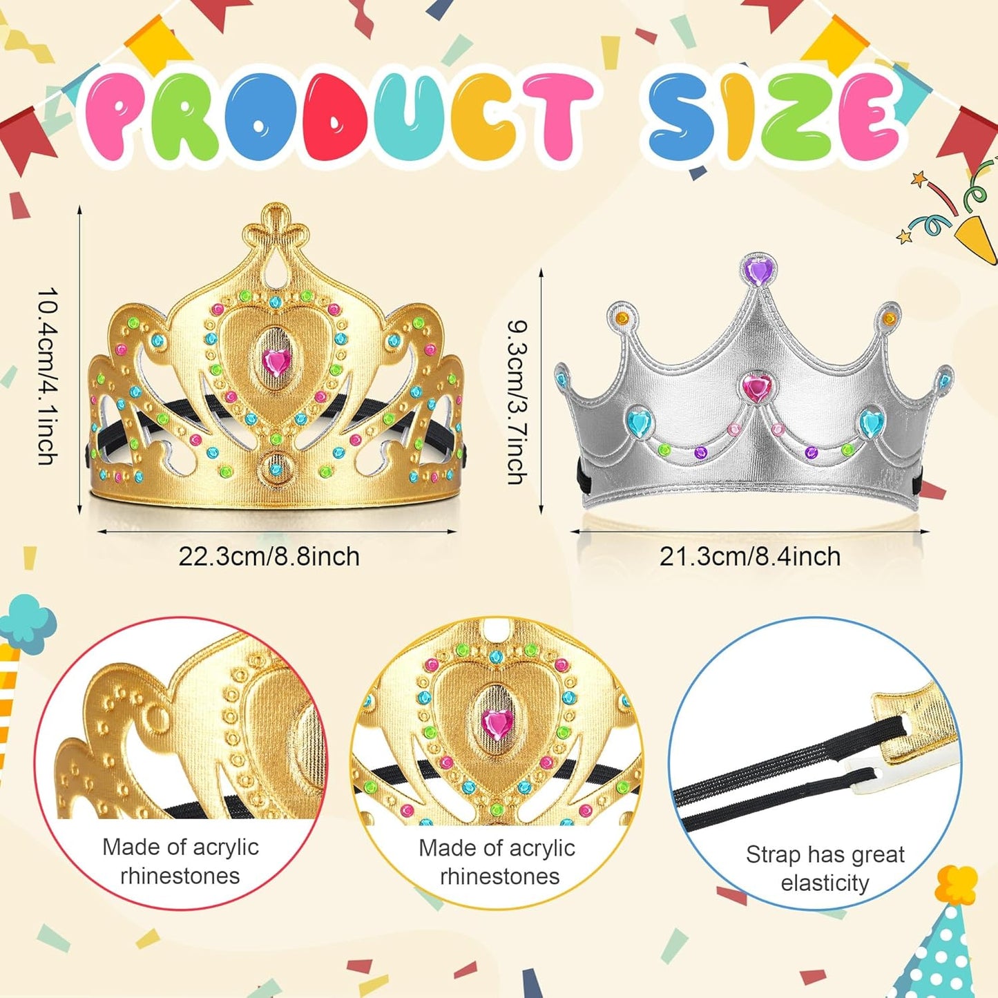 Yaomiao 66 Pieces Foam Princess Tiaras DIY Crowns Kids Party Favors Craft Crystal Diamond Sticker Girls Making Your Own Tiara (Gold)