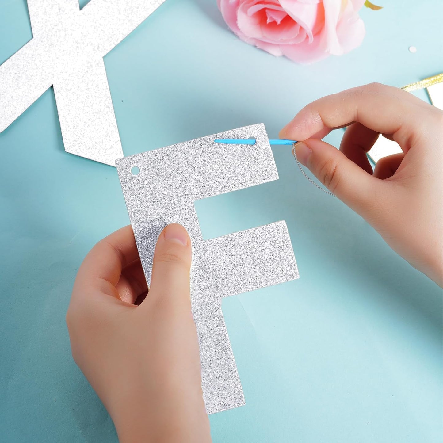 DIY Banner Kit with Letters Glitter Banner Letters Customizable Birthday Banners Graduation Banner Custom Party Hanging Banner for Graduation Wedding Party Baby Shower Decoration(Gold)
