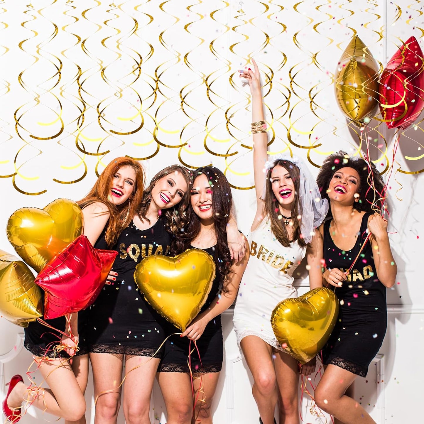 42 Pcs Gold Hanging Swirl Party Decorations, Gold Streamers Party Decorations, Foil Swirl Streamer Spiral Ceiling Decor for Birthday Wedding Baby Shower Carnival Fiesta Festival