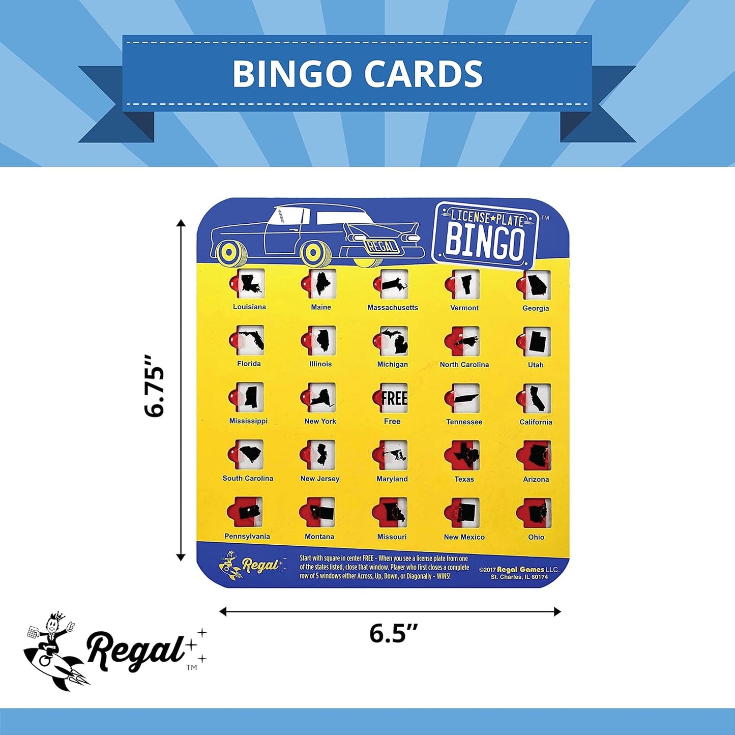 Regal Games Finger-Tip Shutter Bingo Cards with Sliding Windows - Auto Bingo Game Set - Assorted Travel Game for Adults & Kids - Reusable, No Chips & Daubers Needed - 4 Packs - Green