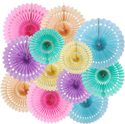 ZOOYOO Hanging Paper Fans Party Decorations,12 Pcs Pastel Rainbow Honeycomb Round Fans,Ceiling Decor for Easter,Wedding,Birthday,Summer Day Party Backdrop