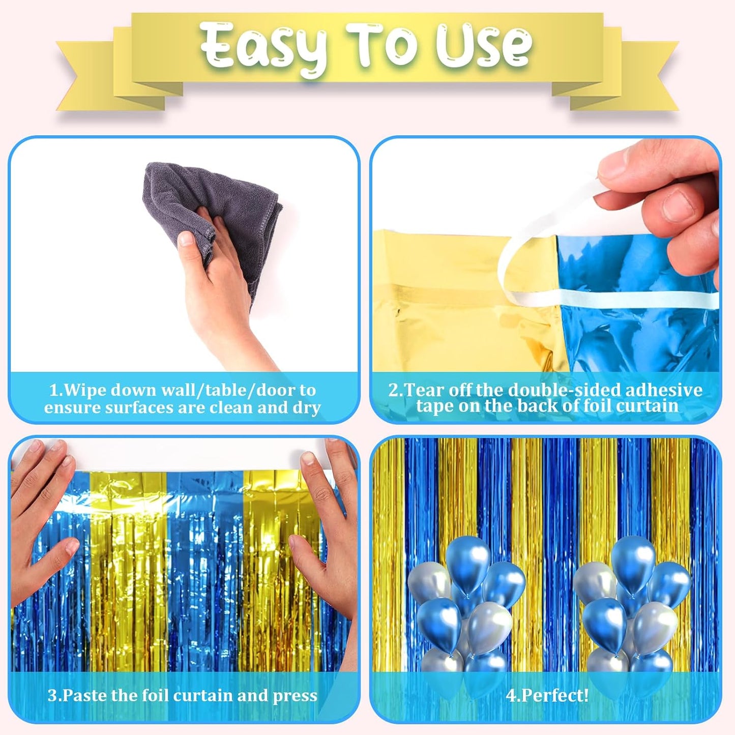 Voircoloria 3 Pack 3.3x8.2 Feet Gold Foil Fringe Backdrop Curtains, Tinsel Streamers, Fringe Backdrop for 2025 New Years Eve, Graduation, Birthday, Baby Shower, Gender Reveal, Disco Party - Colors A