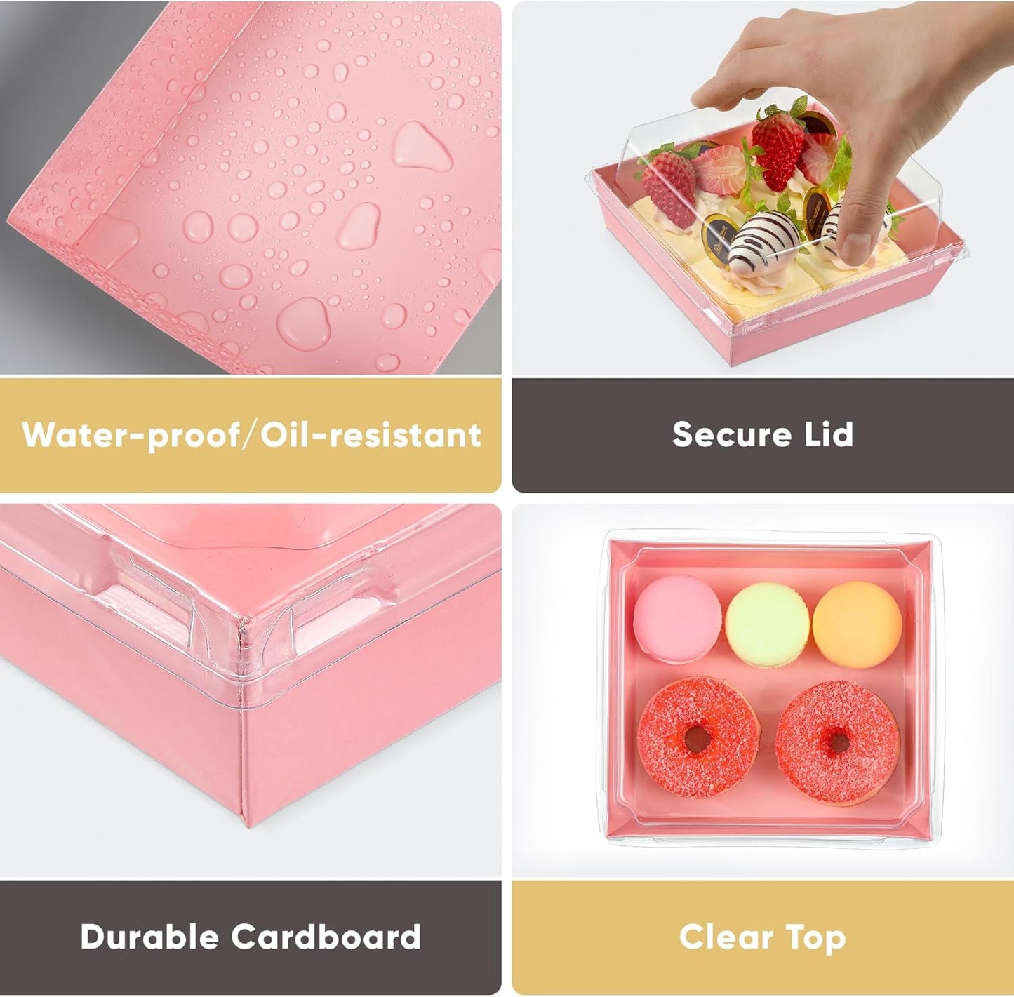 Leafiew 50 Pack Small Charcuterie Boxes with Clear Lids - To Go Paper Mini Charcuterie Box, Disposable Food Containers, 5Inch Dessert Boxes - Sandwich, Cookie, Sushi, Cake Slice, Strawberries (Brown)