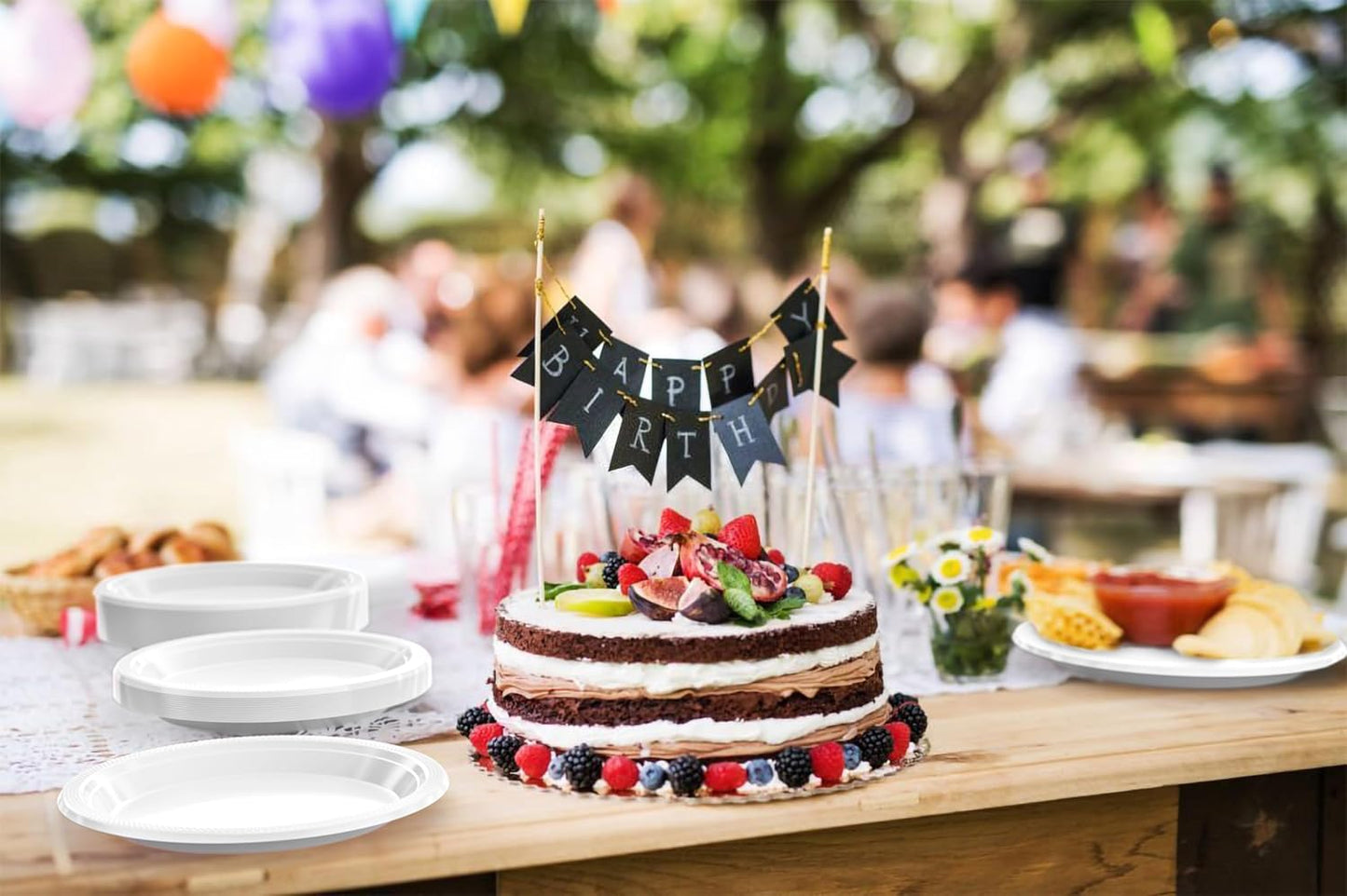 Party Solids Black Plastic Plates For Party 10" Black Disposable Plates For Party Supplies 100 Pcs Plastic Dinnerware Sets Heavy Duty 350 GSM Disposable Dinnerware Set