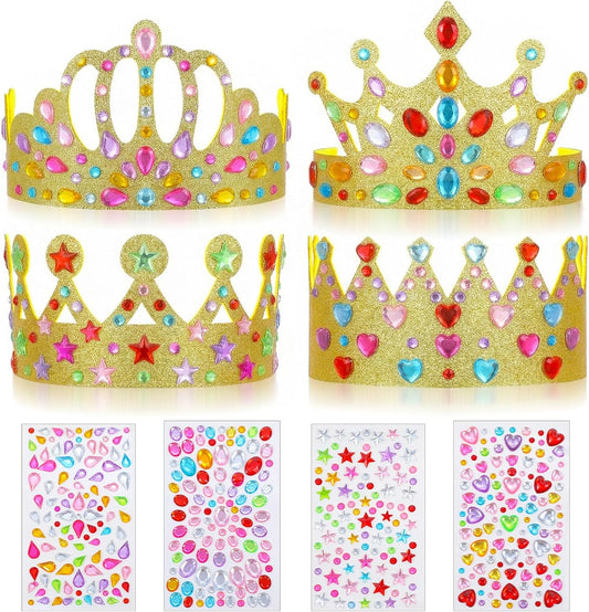 8PCS Party Crowns, DIY Gold Party Crowns for Adults, Paper Crown with Gem Stickers, for Wedding, Graduation Partys, Craft Decoration