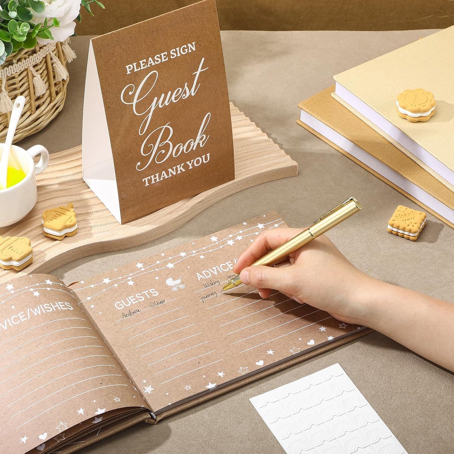 Fuyoooo 27 Pcs Safari Animal Baby Shower Guest Book Set Baby Shower Sign in Guest Floral Book Place Table Cards with Gold Pen Adhesive Photo Corner for Birthday Party