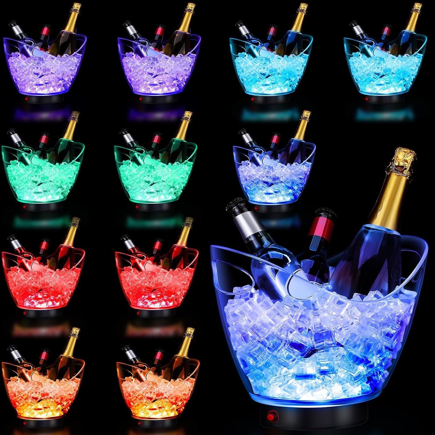 Umigy 2 Pcs 5L LED Ice Buckets Clear Plastic Ice Bucket Large Capacity Light RGB Colorful LED Cooler with Lights for Champagne Wine Beer Party Bar Club