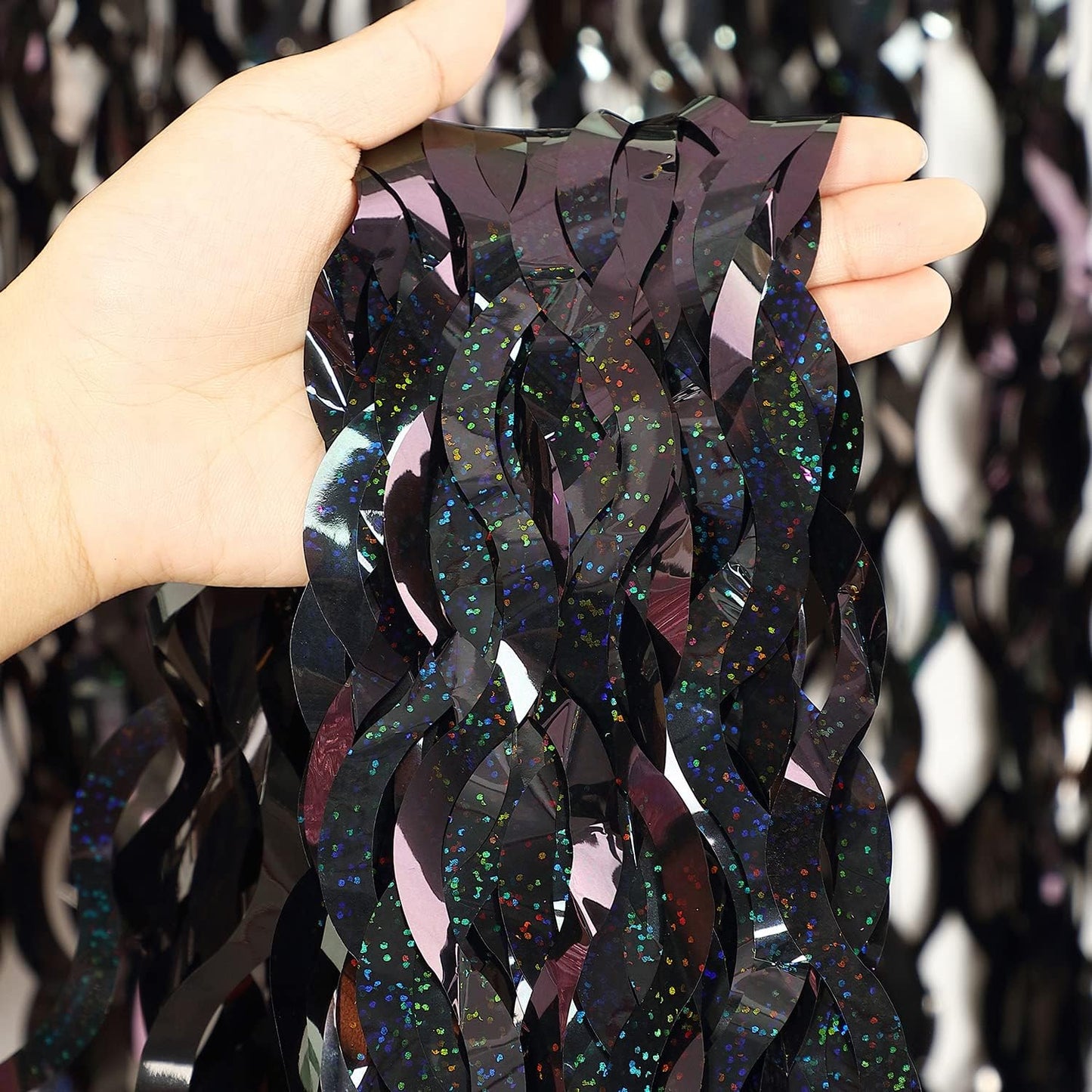3 Pack Colorful Foil Fringe Curtain Backdrop - 6.6 x 3.3 ft Wavy Rainbow Tinsel Backdrop Curtain Metallic Streamers Iridescent Holiday Photo Booth Party Decorations