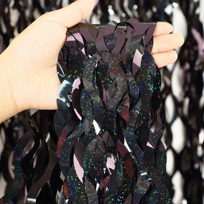 3 Pack Colorful Foil Fringe Curtain Backdrop - 6.6 x 3.3 ft Wavy Rainbow Tinsel Backdrop Curtain Metallic Streamers Iridescent Holiday Photo Booth Party Decorations
