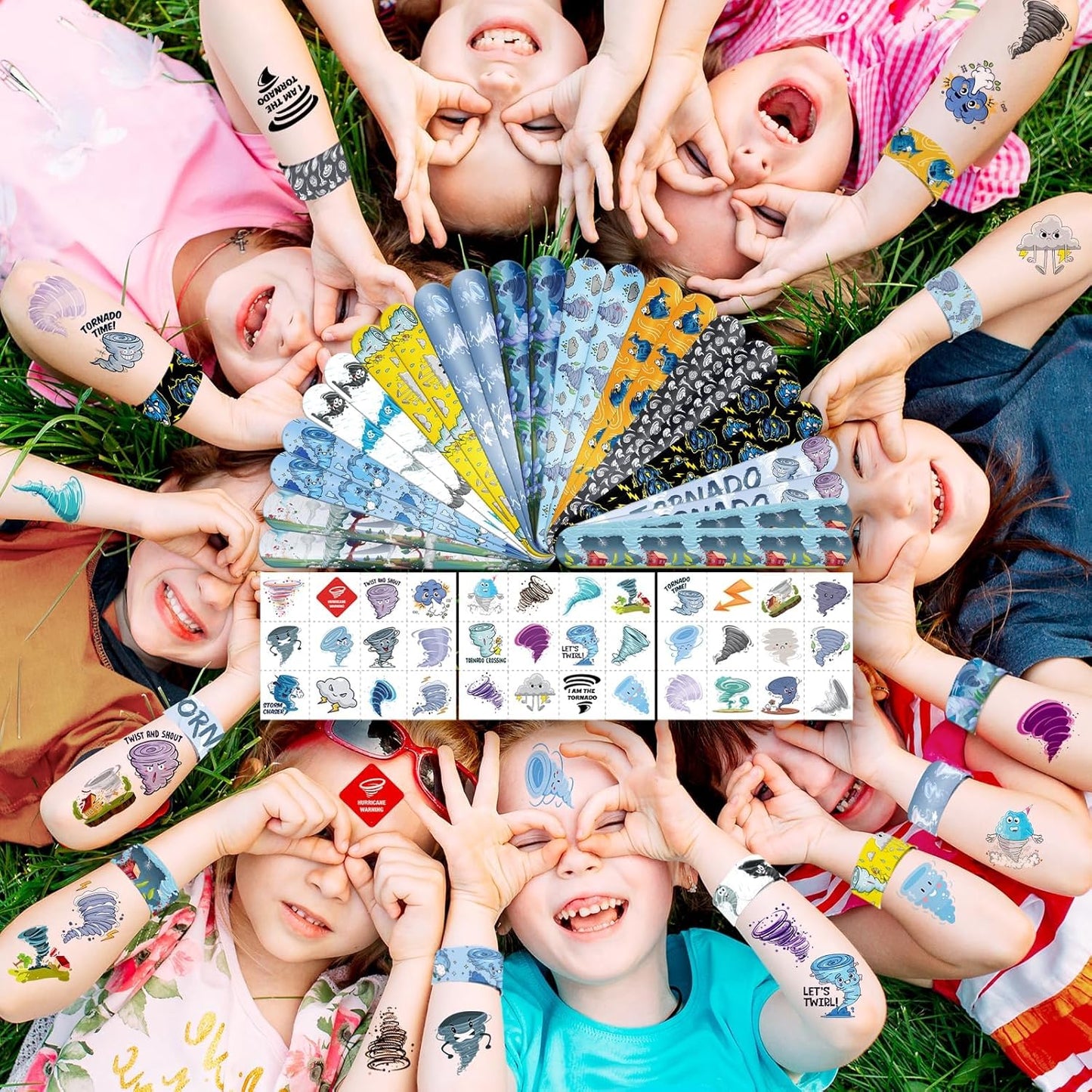 60 PCS Tornado Party Favors Set - 36 Temporary Tattoos Sticker & 24 Slap Bracelets for Kids, Perfect for Birthday Parties, Classroom Rewards and Gifts