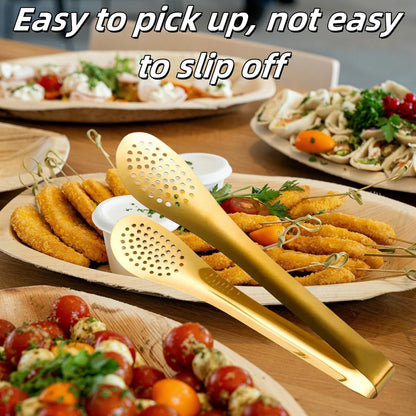 9 Inch Gold Buffet Tongs Set of 4, Stainless Steel Food Serving Utensils Tong for Cooking, Salad, Barbecue, Buffet, Toast