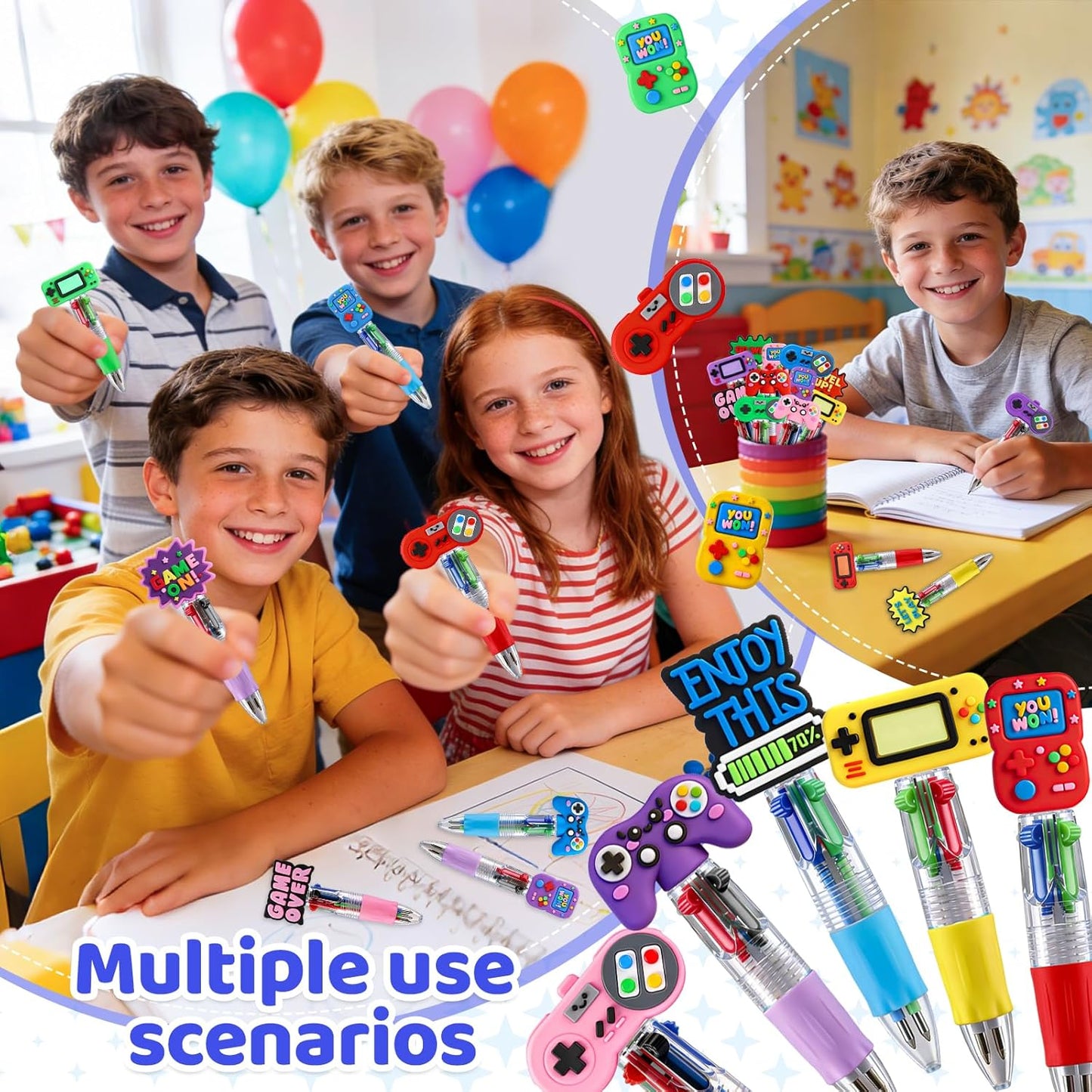 CZWZ 20Pcs Mini Multicolor Pens in One 4-in-1 Cute Pens Bulk for Kids, Fun Kawaii Ballpoint Pens for Birthdays and Children's Party Favors Gifts Teacher School Supplies