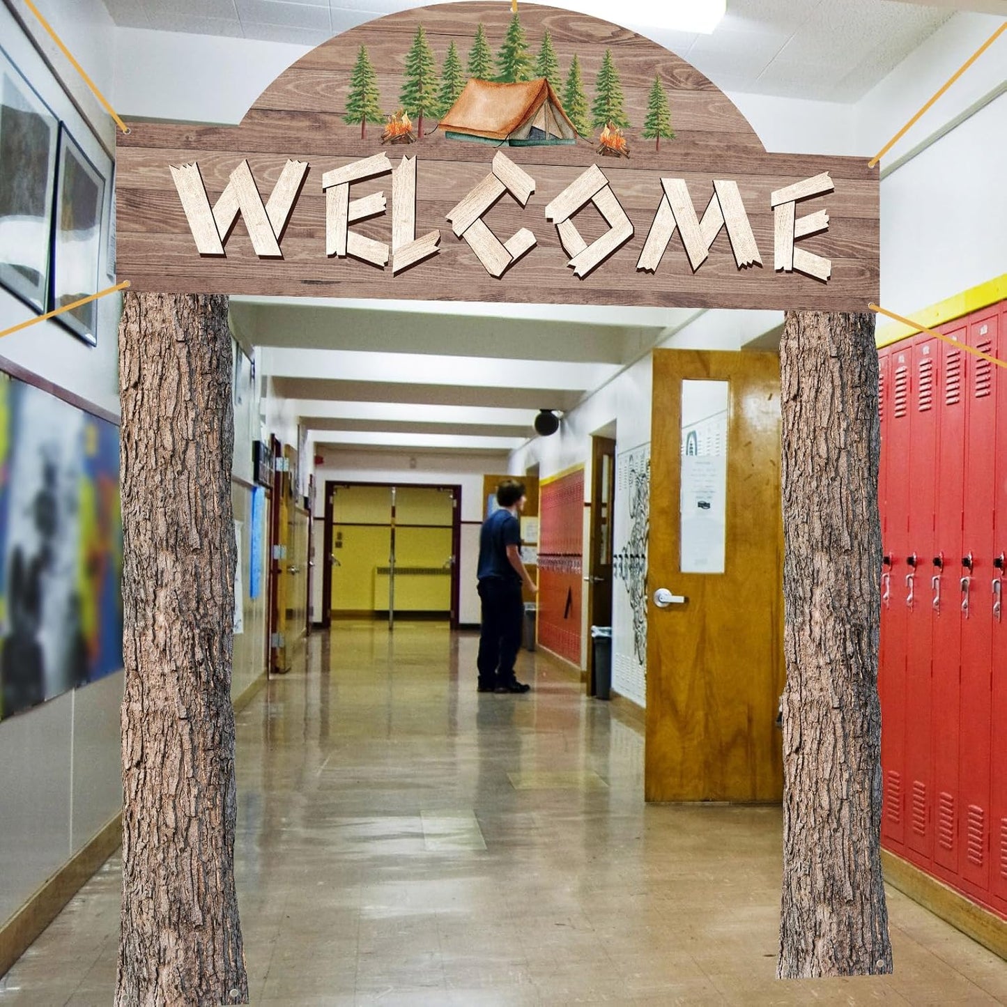 Peryiter 3 Pcs Camping Themed Party Decorations Banner Welcome Porch Sign with 1 Double Sided Tape for Summer Camp Birthday Hawaii Baby Shower Themed Party Activity Decor door (Forest Style)