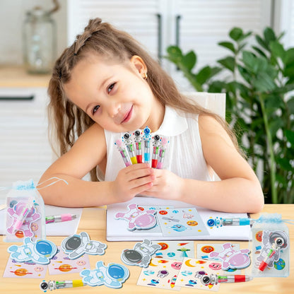 CY2SIDE Dinosaur Stationery Party Gift - 24 Pack Back to School Gifts Set Include 4-in-1 Ballpoint Pens Sticky Notes Stickers & Organza Dino Animal Party Favors Goodie Bag Fillers for Classroom Prizes