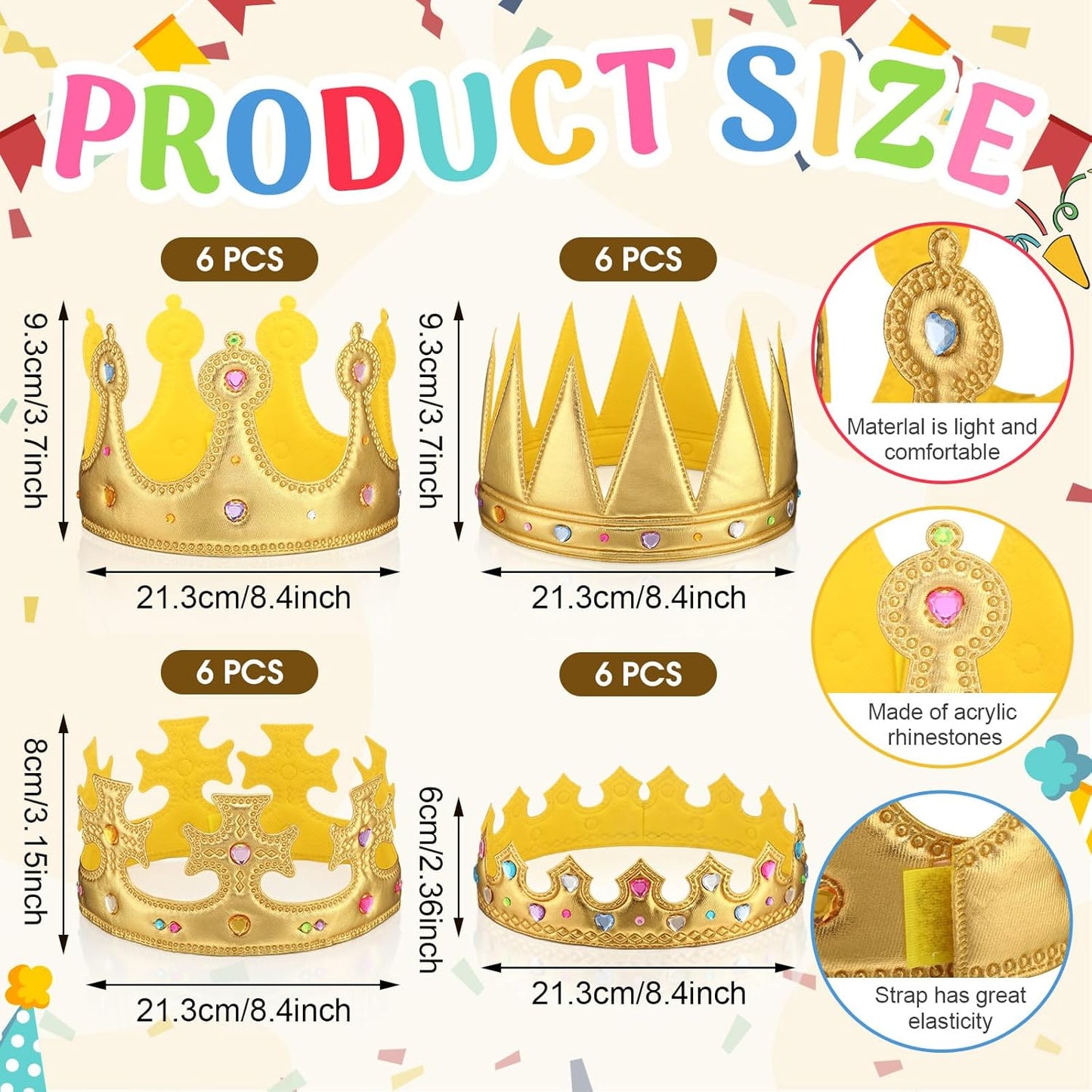 Yaomiao 44 Pcs Birthday Foam Crowns for Kids Princess Tiaras King Hat Bulk Diamond Sticker Kits for Crown Party Supplies