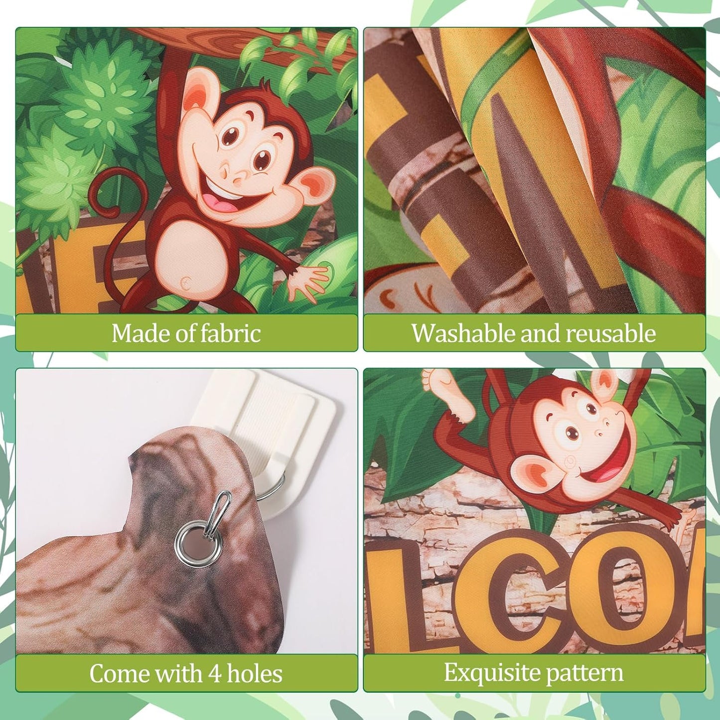 Peryiter 3 Pcs Camping Themed Party Decorations Banner Welcome Porch Sign with 1 Double Sided Tape for Summer Camp Birthday Hawaii Baby Shower Themed Party Activity Decor door (Forest Style)
