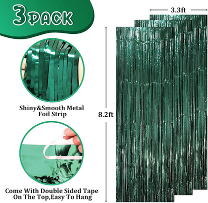 Voircoloria 3 Pack 3.3x8.2 Feet Gold Foil Fringe Backdrop Curtains, Tinsel Streamers, Fringe Backdrop for 2025 New Years Eve, Graduation, Birthday, Baby Shower, Gender Reveal, Disco Party - Colors B
